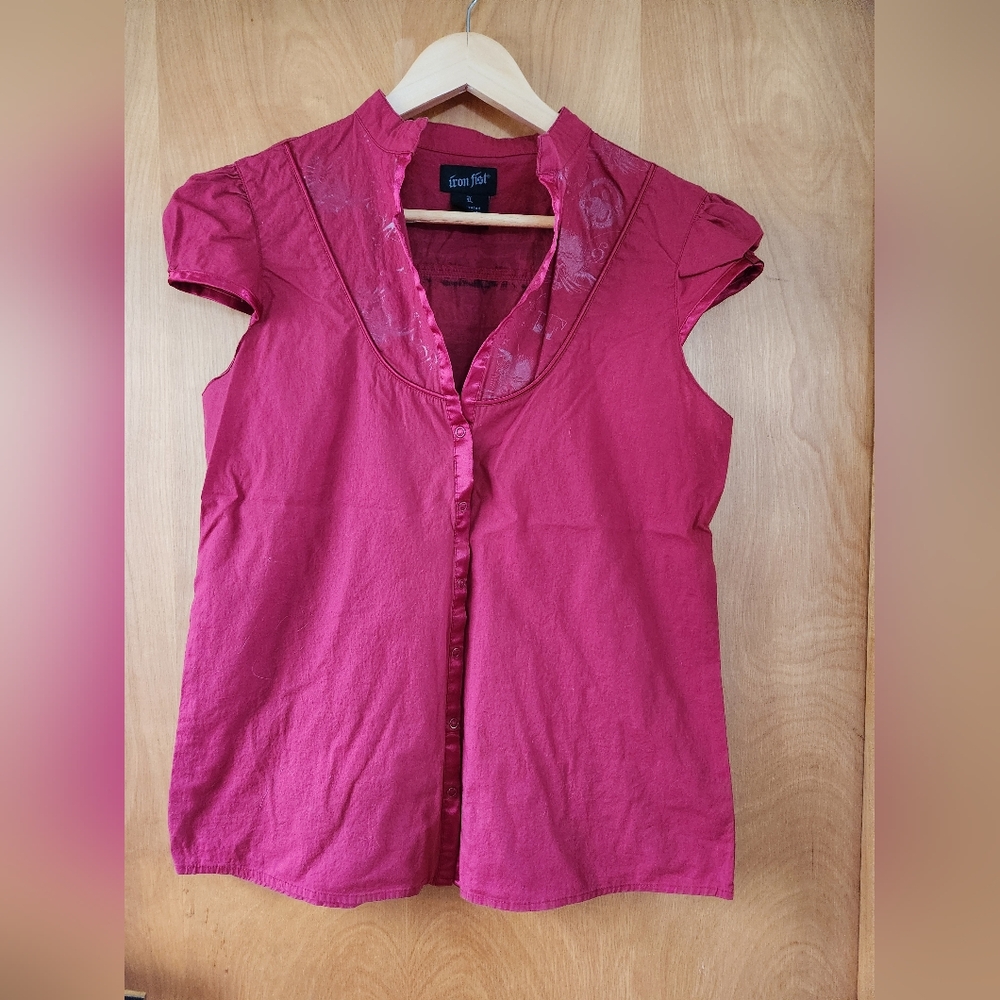 Iron Fist Red Snap Button Blouse L